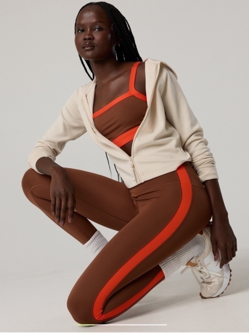 aerie Brown High-Rise Leggings with Bright Orange Side Stripe
